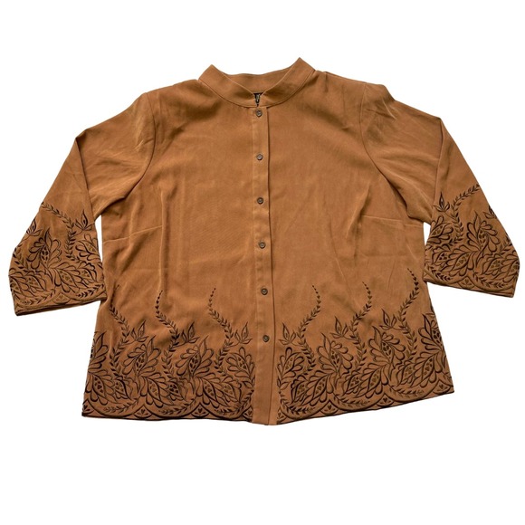 Bob Mackie Tops - Bob Mackie Wearable Art Jacket Brown Embroidered Button Front 1X